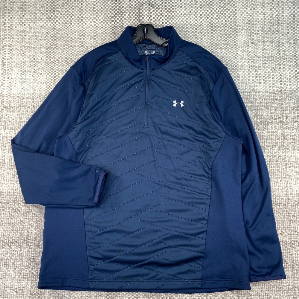 Under Armour Pullover Mens XXL Navy Blue Storm ColdGear 1/4 Zip Quilted Loose